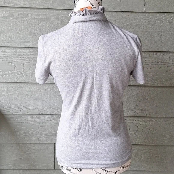 Tory Burch Lidia Ruffle Polo Tee GRAY Size Small - Picture 5 of 11